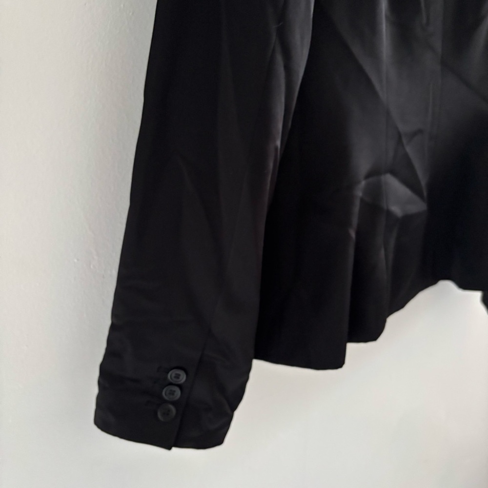 Black Satin Button Front Blazer Jacket Size 8 - Picture 13 of 14